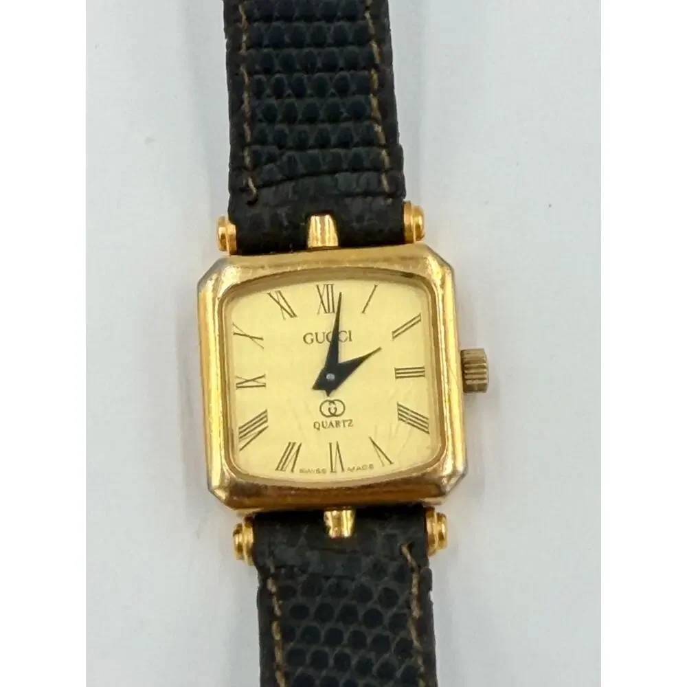 Vintage Swiss Gucci Gold Plated Women Ladies Watch For Parts Or Repair